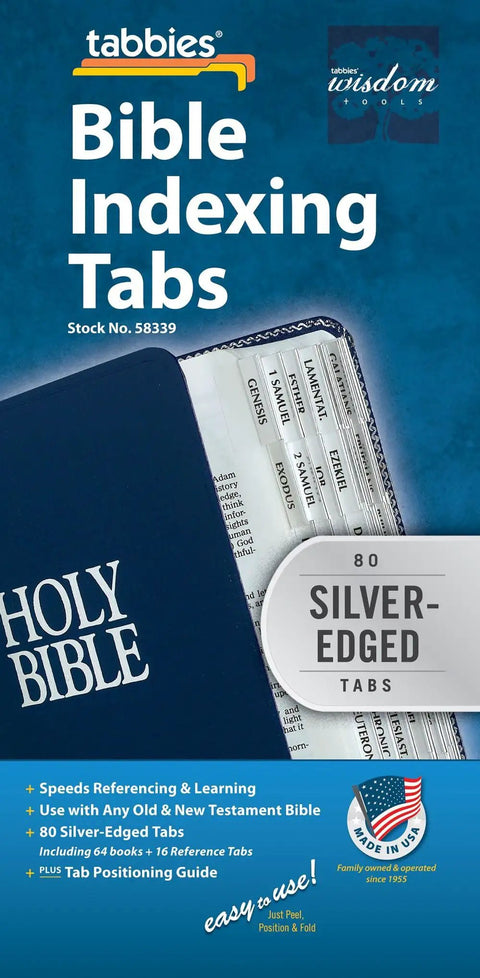 Super Crisp Silver Edge Bible Tabs For Old And New Testament Includes Eighty Durable Sticky Index Markers in a pack.