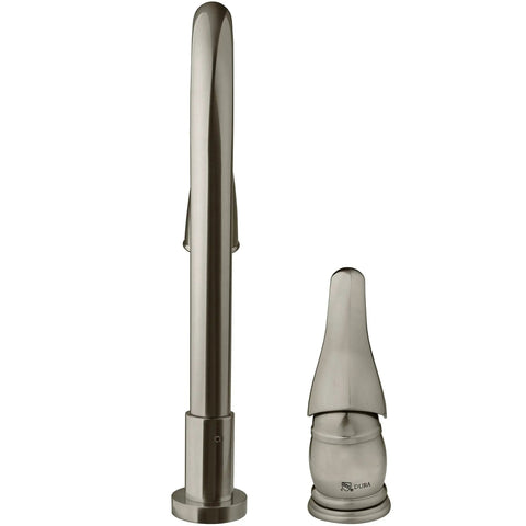 Side view of RV Pull Down Kitchen Sink Faucet With Side Lever In Brushed Satin Nickel Built To Last Gooseneck Spout Pull Down Sprayer