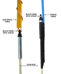 Glow Fish Rod Kit Quarter Inch X Twelve Ft Non Conductive Fiberglass Glow Rod For Running Cables Through Ceilings Walls Floors And Attics Includes Bullet Nose With Eyelet Hook And Handy Storage Tube, shown with coaxial and electrical cable