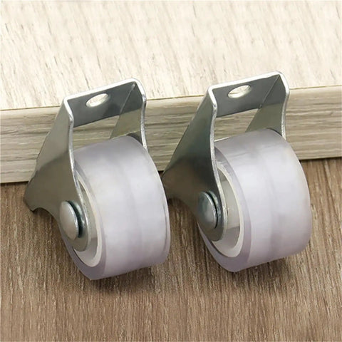 12 Pack One Inch Directional Caster Wheels With Sturdy Flat Plate Base Rolls Smoother Than Butter For Heavy Furniture And Cases showing two rubber wheels with metal plates.