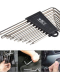 Long Arm Torx Hex Key Set With 9 Sizes T6 T7 T8 T9 T10 T15 T20 T25 T27 in case, L Shaped Tamper Proof Star Wrenches