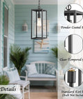 15 Inch Outdoor Pendant Lantern Light With Clear Glass For Patio Pathway And Hallway hanging on porch with powder coated black frame