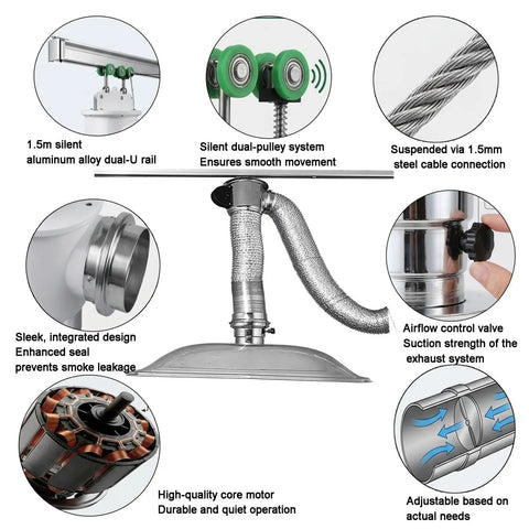 Commercial 130W Ceiling Fume Extractor With Silent 22dB Centrifugal Fan For Spas Clinics And Moxibustion Rooms True Workhorse Smoke Exhaust Ventilation System showcasing dual-pulley system and core motor.