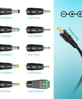 10 DC tips for Universal AC Adapter Charger 45W All In One Power Supply With Multiple Voltages, labeled with sizes