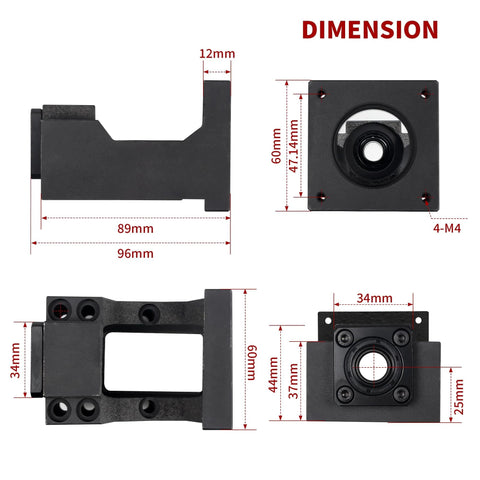 Front view: CNCTOPBAOS Nema23 steel mounting bracket with BK12 bearing end for 16mm ballscrews