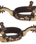 Western Cowboy Boots Spurs With Rotatable Gear Antique Copper And Brass Finish Engraved Trims Retro Low Carbon Steel Horse Spurs