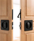 Pocket Door Privacy Lock With Edge Pull Handle For Bedroom And Bathroom Stainless Steel Recessed Matte Black Finish