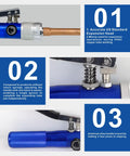AMZCNC hydraulic tube expander kit with blue handle and cutter; 7 expander heads for 3/8–1-1/8 in copper pipes