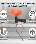 Heavy Duty Manual Drain Snake Auger For Home Plumbing Quick Clog Remover with ergonomic handle and flexible cable for easy pipe cleaning.