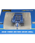 Realistic Dope One Sixty Four Scale Landoll 5532-30 Grain Drill Model in packaging, blue body, clear display box