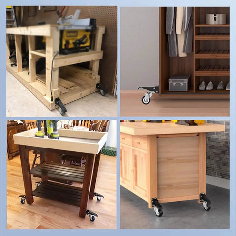 Heavy Duty Retractable Workbench Caster Wheel Set Solid Steel Frame With Durable Polyurethane Rollers used on various workbenches and storage units.