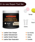 Beige 6 oz jar of Leather Recoloring Balm And Color Restorer For Couches Car Seats And Shoes with sponge, gloves, paint spoon