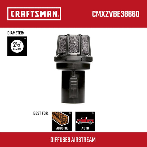 2-1/2 Inch Muffler Diffuser For Wet Dry Vac Attachment with diameter label and brand name Craftsman shown.