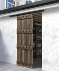 72 Inch Box Rail Sliding Barn Door Hardware Kit With Ceiling Mount Built Tough Black For Exterior And Interior Use No Door Included Fits Up To 32 Inch Opening And 36 Inch Door Panel Aluminum Alloy Track, installed with wooden barn door