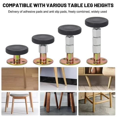 Adjustable Furniture Feet Set Of 12 for Leveling Beds Tables Cabinets Sofas with Threaded Posts, shown with table legs