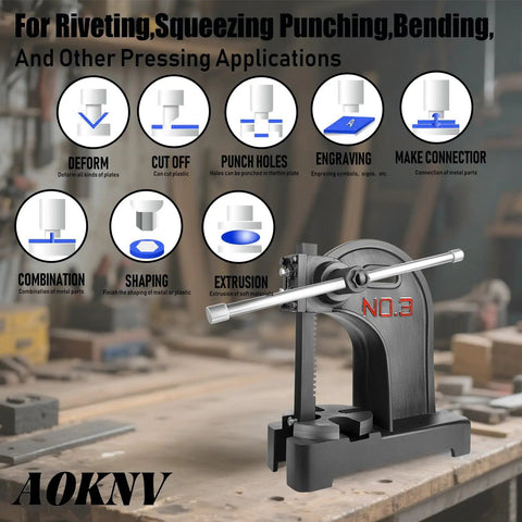 Straight Fire 3 Ton Cast Iron Manual Arbor Press With Smooth Turning Hand Wheel for stamping and bending, desktop setup.