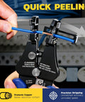 3 In 1 Automatic Wire Stripper Tool For 8 To 22 AWG being used to strip a blue wire, focus on blade and action, close-up view