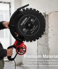 4000 Watt Electric Concrete Saw With 16 Inch Diamond Blade For Wet Or Dry Cutting showing sharp diamond blade close-up.