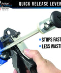 Close-up of Heavy Duty All Metal Adhesive Dispenser Gun For 250mL Cartridges with quick release lever in use.
