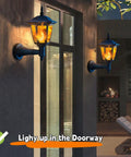 Four Pack Solar Flame Wall Lanterns Outdoor Lights Solar Powered No Wiring Needed Sconce LED Flickering Flame on wall