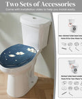 Toilet Seat Replacement Round for Bathroom shown on a toilet, features floral design, size 14.5" x 16.5", includes installation accessories.