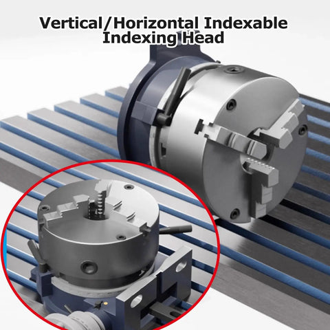 Heavy Duty 3 Jaw Chuck Indexing Head With Tailstock For CNC Milling Machines Ideal For Horizontal Or Vertical Use Rotary Spindle 1 To 90 Reduction Ratio 10 Inch Cast Iron Build Workhorse on CNC bed