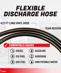 TERA PUMP flexible discharge hose, 4.27 ft vinyl fuel transfer hose, tear resistant for diesel, gasoline, kerosene