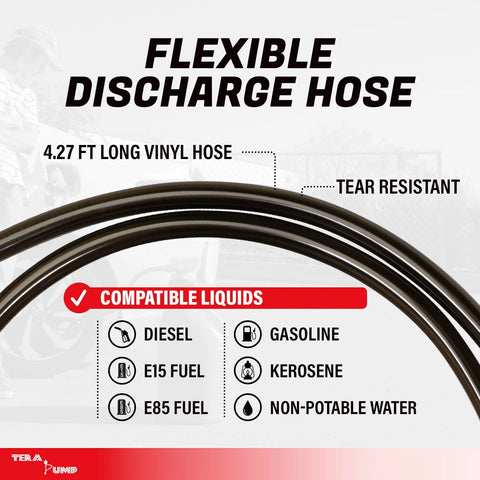 TERA PUMP flexible discharge hose, 4.27 ft vinyl fuel transfer hose, tear resistant for diesel, gasoline, kerosene