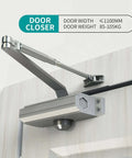 Heavy Duty Automatic Door Closer With Spring Hydraulic Action, Aluminum Alloy Body, Surface Mounted, Fire Resistant And ANSI UL Certified, Residential And Commercial Grade, Adjustable Speed, Silver Finish