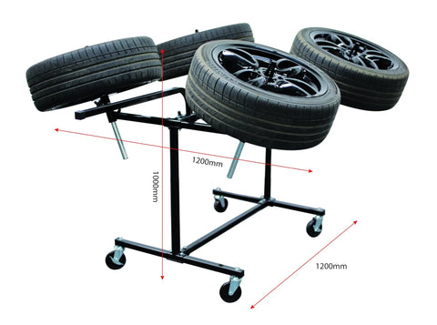 Heavy Duty Wheel Paint Spin Stand With Smooth Rollin Rubber Casters Adjustable Height Holds Four Tires Spray Booth Safe Shop Ready Pro Gear Rig For Quick Dry And Easy Maintenance