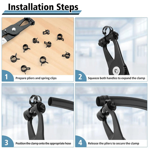 Installation steps for 150 Piece Spring Band Hose Clamp Kit With 6 Sizes 7mm To 12mm Organized Storage Case Fuel Line Clamps