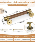 Set Of Five Sleek Solid Brass And Walnut Wood Cabinet Pulls 4.7 Inch Dresser Drawer Handles With 3.75 Inch Center To Center Spacing