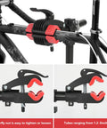 Wall Mount Bike Repair Stand With Height Adjustable Workstand 360 Degree Rotating Clamp To Hold Bikes At Any Angle Soft ABS Frame Protection Stable Four Screw Mount No Frills Setup For Your Home Garage Or Shop clamp close-up on bicycle frame