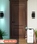 Up Down Outdoor Wall Light Sconce With Remote Control RGB Color Changing LED Black Exterior Porch Lighting beside door