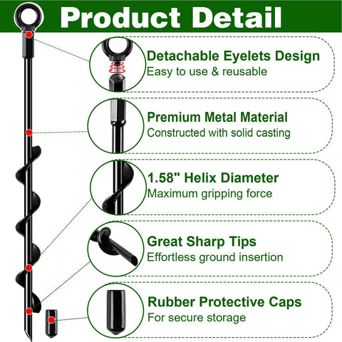 Heavy Duty 18 Inch Screw In Ground Anchors 4 Pack With Spiral Auger Stakes Product Detail Features