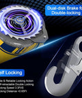 Self Retracting Lifeline Fall Arrestor 23 Foot Double Locking Cable showing dual-disk brake and self-locking hook mechanism.