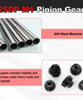 Beefed Up High Speed Pinion Gear Set with 25DP M1, 5mm bore, #45 steel for RC cars, buggies, SCT, stadium trucks, and monster trucks.