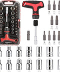 T-Handle Ratchet Screwdriver Set With Magnetic Bit Holder 27-Piece Cr-V Steel Kit and Bits Displayed in Case.
