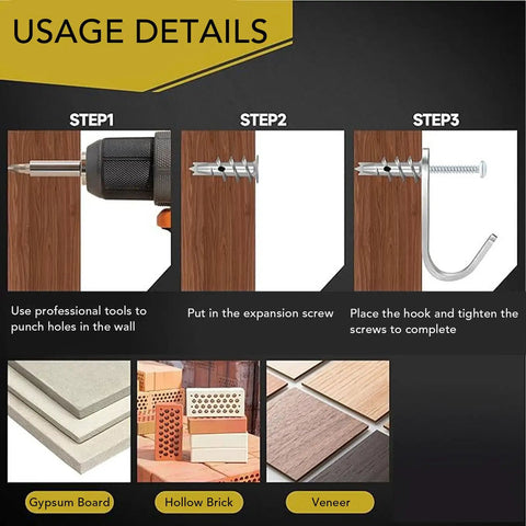 Heavy Duty Hollow Metal Wall Anchors And Drywall Screws Kit Self Drilling Drywall Anchors With No Pre Drill Needed 8 x 1-1/4 Inch Zinc Alloy Screws Fits Three Eighths To Five Eighths Inch Drywall 50 Piece Set, installation steps and wall use