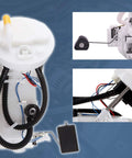 Fuel Pump Assembly For 2001 2002 2003 2004 2005 Honda Civic With 1.3L 1.7L And 2.0L Engines Includes Sending Unit Float Reservoir Fuel Strainer Upgraded Wiring Harness And Tank Seal shown in front view with components.