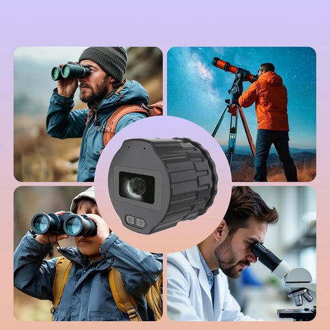 Collage of people using the 64GB Digital Eyepiece Telescope Camera With 2K Video And WiFi Universal 25-50mm Eyepiece Adapter.