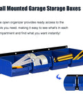 Wall Mounted Garage Storage Rack With Eight Bins And Two Rails Hardware Organizer For Tools Screws And Small Parts In Blue