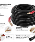Coiled 100 Ft Heavy Duty Rubber Air Hose 1 Quarter Inch Diameter With Reinforced Lining, Kink Resistant, Industrial Brass Fittings