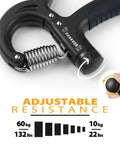Grip Strength Trainer Kit With Adjustable Hand Gripper 22 To 132 Lbs showing resistance adjustment mechanism, Carbon Black