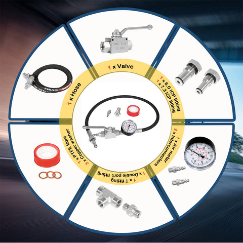 Ford 6.0L 7.3L Powerstroke Diesel High Pressure Oil System IPR Air Test Tool Kit components display