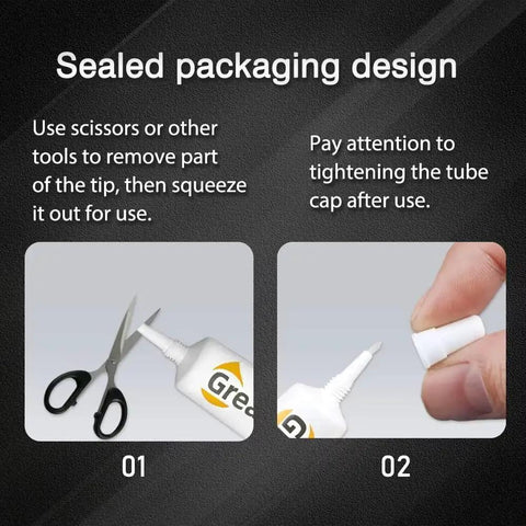 Sealed packaging design of Two Pack Silicone Grease Lubricant For Bambu Lab 3D Printer Guide Rails and Axial Guides shown.