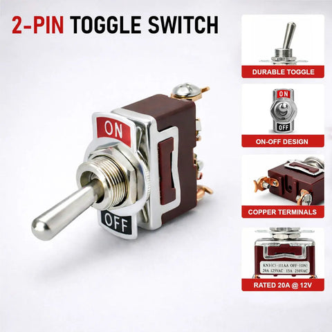 SpeedWare One-Side Momentary Metal Toggle Switch 20 Amp 12VDC 125VAC SPST Panel Mount With Spring Return Momentary On 2-Terminal Screw Terminals 1 Pack, metal 2-pin toggle switch with ON/OFF labels