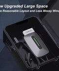 Tough As Nails Wall Mount Ev Charger Enclosure With Mechanical Lock And Translucent Tempered Glass Panel Crafted From Cold Rolled Steel For Heavy Duty Drainage And Quick Heat Release In Large Size with neatly stored EV charger.