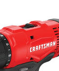 Close-up of V20 Cordless Drill And Driver Kit With One Half Inch Chuck Battery And Charger Included showing red exterior and speed settings