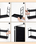 Assembly process of Coffee Station Organizer For Counter With Two Tier Wood Shelves And Three Compartment Pod Storage.